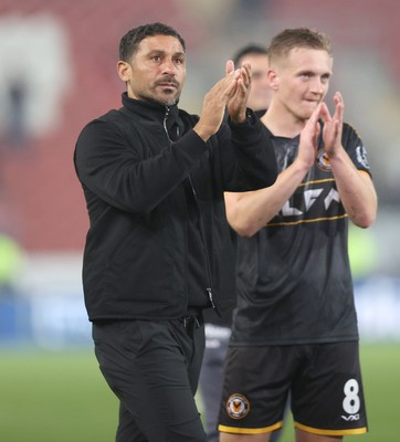 201026 - Rotherham United v Newport County - Sky Bet League 2 - Newport manager Hayden Mullins and Matthew Smith of Newport at the end of the match applaud the fans