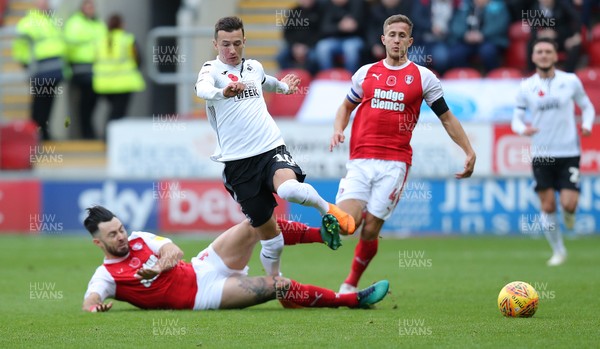 031118 - Rotherham United v Swansea City - Sky Bet Championship - Richie Towell of Rotherham United takes out Besant Celina of Swansea 