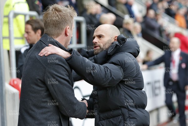 031118 - Rotherham United v Swansea City - Sky Bet Championship - Manager Graham Potter  of Swansea greets Manager Paul Warne of Rotherham United before the start of the game