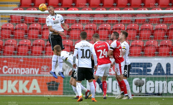 031118 - Rotherham United v Swansea City - Sky Bet Championship - Mike Van der Hoorn of Swansea heads away a threat on goal