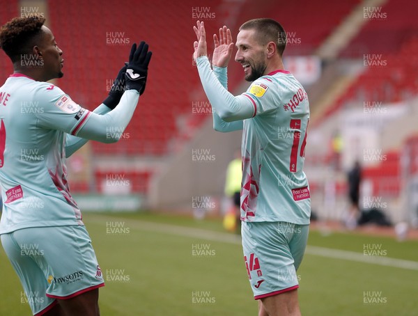 300121 - Rotherham United v Swansea City - Sky Bet Championship - Conor Hourihane of Swansea scores the 1st goal and celebrates with Jamal Lowe of Swansea