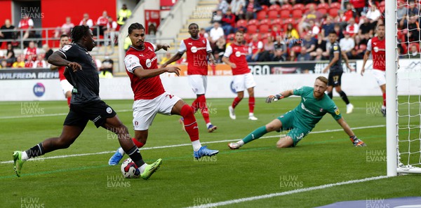 300722 - Rotherham United v Swansea City - Sky Bet Championship - Michael Obafemi of Swansea tries a shot