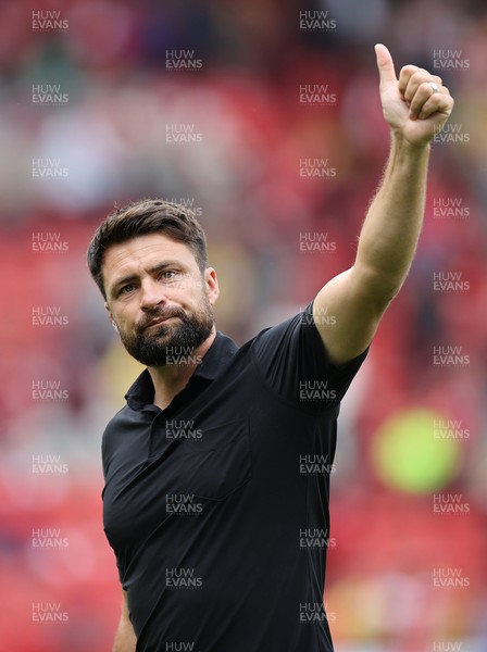 300722 - Rotherham United v Swansea City - Sky Bet Championship - Head Coach Russell Martin  of Swansea salutes the fans at the end of the match