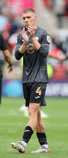 300722 - Rotherham United v Swansea City - Sky Bet Championship - Jay Fulton  of Swansea at the end of the match applauds the fans
