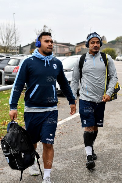 161119 - Rugby Calvisano v Cardiff Blues - European Challenge Cup -  Willis Halaholo and Rey Lee-Lo arrive