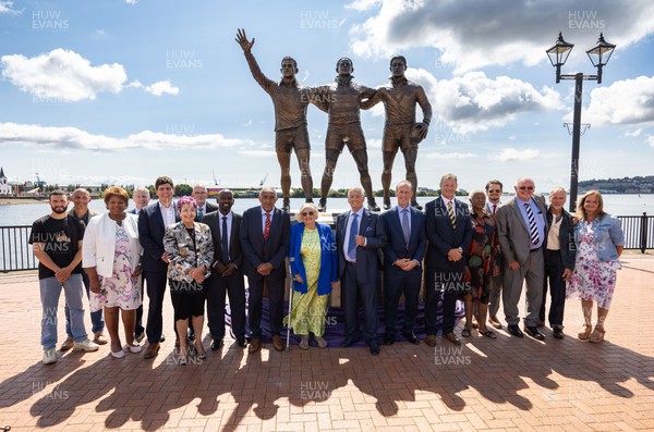190723 - Cardiff Bay Rugby Codebreakers Statue Unveiling -  Guests at the unveiling of a statue in Cardiff Bay to celebrate the achievements of rugby players from Cardiff Bay who joined rugby league teams