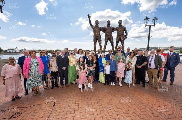 190723 - Cardiff Bay Rugby Codebreakers Statue Unveiling - Members of the Boston family at the unveiling of a statue in Cardiff Bay to celebrate the achievements of rugby players from Cardiff Bay who joined rugby league teams