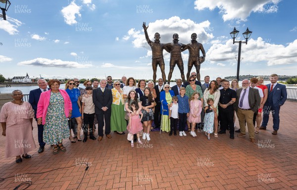 190723 - Cardiff Bay Rugby Codebreakers Statue Unveiling - Members of the Boston family at the unveiling of a statue in Cardiff Bay to celebrate the achievements of rugby players from Cardiff Bay who joined rugby league teams