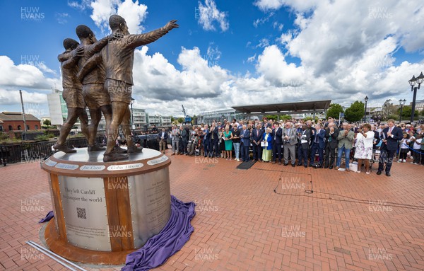 190723 - Cardiff Bay Rugby Codebreakers Statue Unveiling - during the unveiling of a statue in Cardiff Bay to celebrate the achievements of rugby players from Cardiff Bay who joined rugby league teams