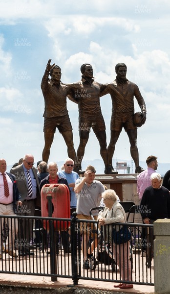 190723 - Cardiff Bay Rugby Codebreakers Statue Unveiling - A general view of the statue in Cardiff Bay to celebrate the achievements of rugby players from Cardiff Bay who joined rugby league teams