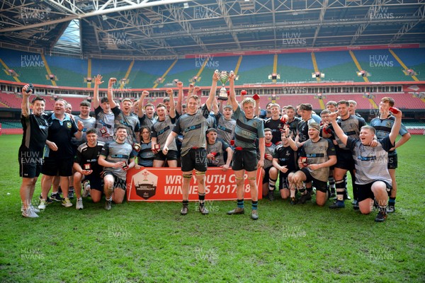 210418 - Rumney v Treorchy - WRU National Youth Cup Final -  The teams share the cup after a 10-10 draw