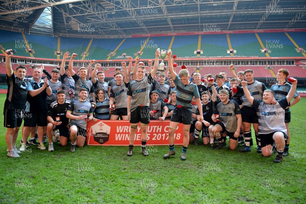 210418 - Rumney v Treorchy - WRU National Youth Cup Final -  The teams share the cup after a 10-10 draw