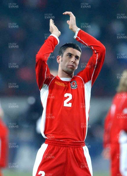 151103 - Russia v Wales - Wales' Mark Delaney applauds Welsh supporters