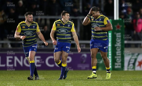 091217 - Sale Sharks v Cardiff Blues - European Rugby Challenge Cup - Dejected Owen Lane, Garyn Smith and Nick Williams of Cardiff Blues