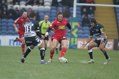 04.02.12 - Sale Sharks v Scarlets - LV= Cup.Scarlets' Andy Fenby kicks through..