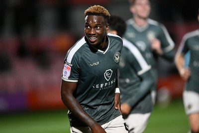 010926 - Salford City v Newport County - Sky Bet League 2 - Shaquille Gwengwe of Newport County runs towards the Newport supporters in celebration after Harrison Biggins of Newport County scores a goal from distance