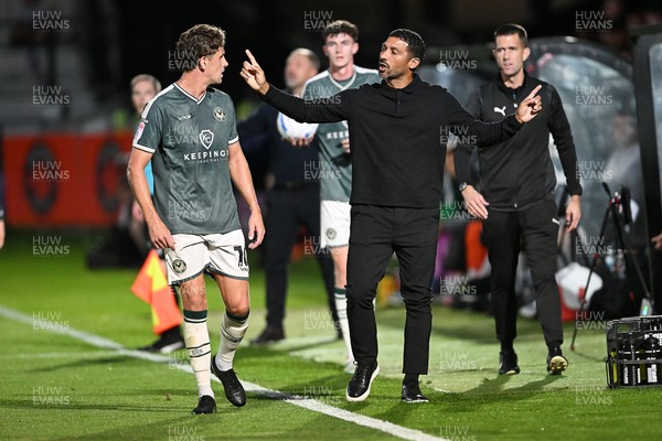 010926 - Salford City v Newport County - Sky Bet League 2 - Newport County Head Coach, Hayden Mullins speaks with Harrison Biggins of Newport County