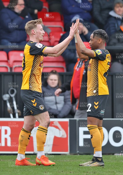040323 - Salford City v Newport County - Sky Bet League 2 - Hayden Lindley of Newport County celebrates 1st goal of the match with Nathan Moriah-Welsh of Newport County