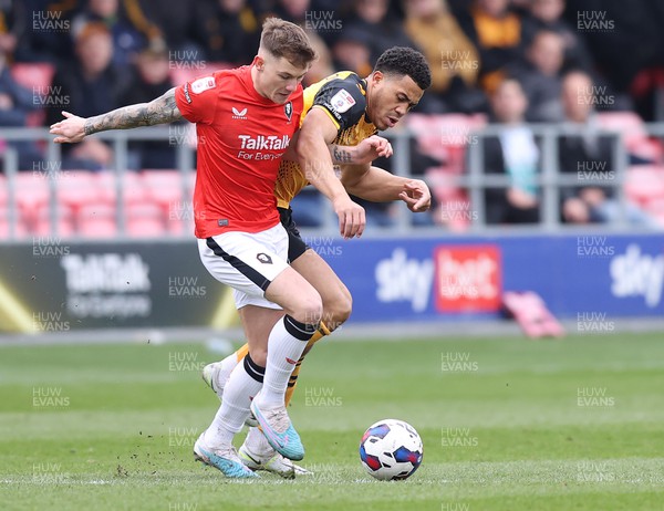 040323 - Salford City v Newport County - Sky Bet League 2 - Priestley Farquharson of Newport County and Callum Hendry of Salford City