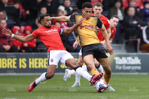 040323 - Salford City v Newport County - Sky Bet League 2 - Priestley Farquharson of Newport County and Ibou Touray of Salford City