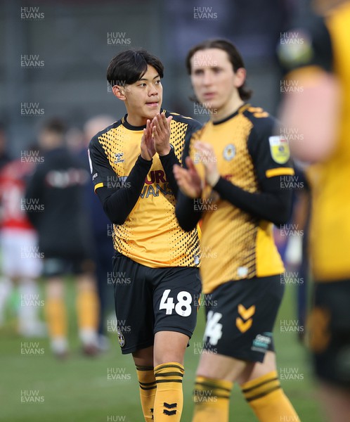 040323 - Salford City v Newport County - Sky Bet League 2 - Kiban Rai and Aaron Lewis of Newport County at the end of the match