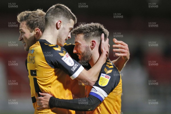 151220 - Salford City v Newport County - Sky Bet League 2 - Josh Sheehan of Newport County celebrates scoring a penalty with Lewis Collins of Newport County