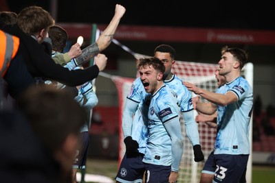 170226 - Salford City v Newport County - Sky Bet League 2 - Ben Lloyd of Newport celebrates scoring 2nd Newport goal with travelling fans