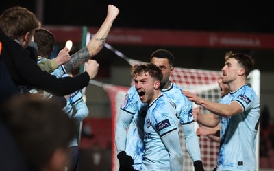 170226 - Salford City v Newport County - Sky Bet League 2 - Ben Lloyd of Newport celebrates scoring 2nd Newport goal with travelling fans