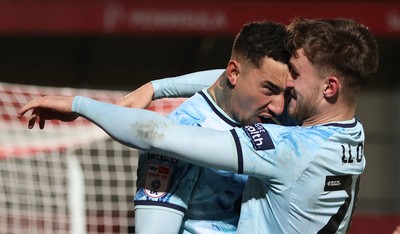 170226 - Salford City v Newport County - Sky Bet League 2 - Ben Lloyd of Newport celebrates with Courtney Baker-Richardson of Newport