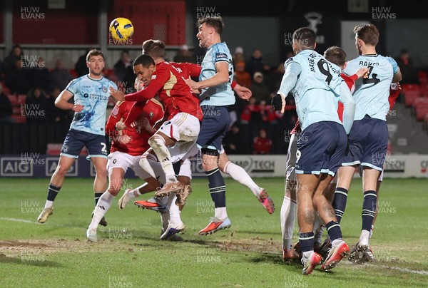 170226 - Salford City v Newport County - Sky Bet League 2 - Ryan Delaney of Newport heads the 1st goal home for Newport