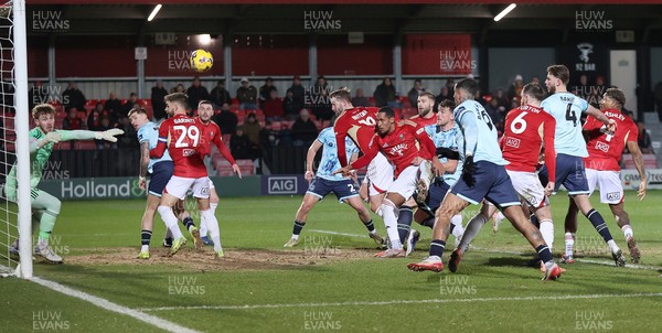 170226 - Salford City v Newport County - Sky Bet League 2 - Ryan Delaney of Newport heads the 1st goal home for Newport