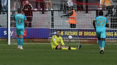 280821 - Salford City v Newport County, Sky Bet League 2 - Newport County goalkeeper Joe Day looks on Salford score a third goal