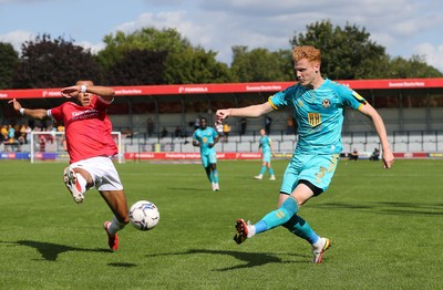 280821 - Salford City v Newport County, Sky Bet League 2 - Ryan Haynes of Newport County looks to cross into the penalty area