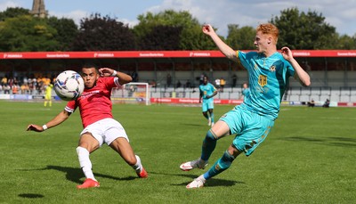 280821 - Salford City v Newport County, Sky Bet League 2 - Ryan Haynes of Newport County looks to cross into the penalty area