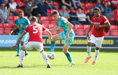 280821 - Salford City v Newport County, Sky Bet League 2 - Lewis Collins of Newport County takes on Ash Eastham of Salford City