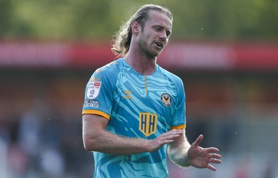 280821 - Salford City v Newport County, Sky Bet League 2 -Alex Fisher of Newport County apologises to the travelling fans at the end of the match