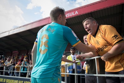 280821 - Salford City v Newport County, Sky Bet League 2 - Matty Dolan of Newport County comes over to speak to fans at the end of the match