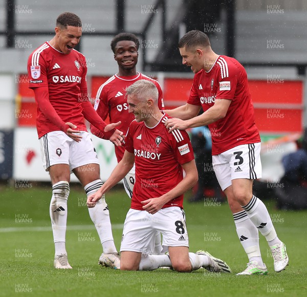 300923 - Salford City v Newport County - Sky Bet League 2 - Matty Lund of Salford City celebrates scoring the 1st goal with team