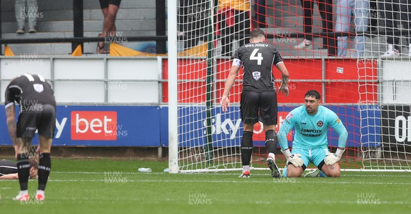300923 - Salford City v Newport County - Sky Bet League 2 - Goalkeeper Nick Towsend of Newport County and Ryan Delaney of Newport County dejected after 2nd Salford goal