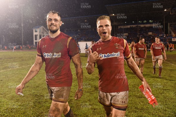 230617 - Samoa v Wales - Cory Allen and Gareth Anscombe of Wales at the end of the game