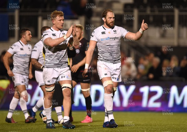 211017 - Saracens v Ospreys - European Rugby Champions Cup - Sam Cross and Alun Wyn Jones of Ospreys at the end of the game