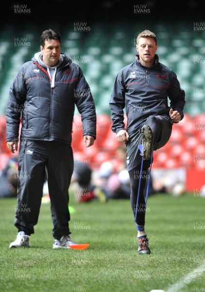 290313 -  Scarlets Training - Captains Run - Rhys Priestland pictured at the Scarlets captains run