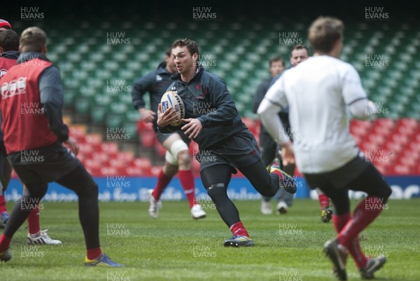 290313 -  Scarlets Training - Captains Run - George North pictured at the Scarlets captains run