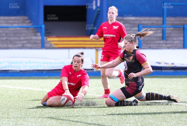 010919 - Scarlets v RGC, WRU Women's Regional Championship - Sioned Harries of Scarlets touches down to score try