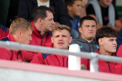 060925 - Scarlets Preseason Friendlies - Scarlets play preseason friendlies v Regional SRC Clubs Llandovery RFC and Carmarthen Quins RFC - Sam Costello Taine Plumtree and Eddie James watch from the stands   