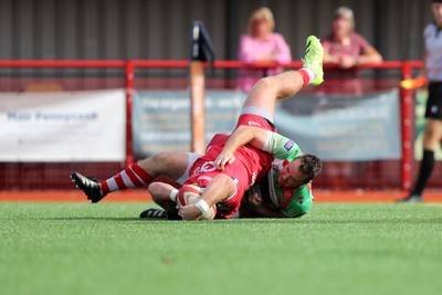 060925 - Scarlets Preseason Friendlies - Scarlets play preseason friendlies v Regional SRC Clubs Llandovery RFC and Carmarthen Quins RFC - Kemsley Mathias of Scarlets scores a try     