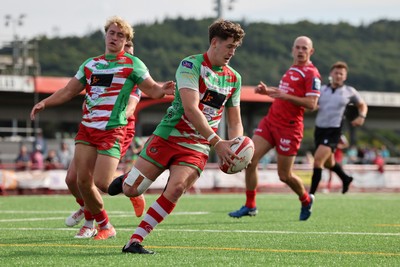 060925 - Scarlets Preseason Friendlies - Scarlets play preseason friendlies v Regional SRC Clubs Llandovery RFC and Carmarthen Quins RFC - Kian Abraham of Llandovery clears   