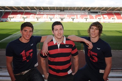 12.04.11 - Scarlets - Liam Williams, Chris Kennan and Owen Williams who have all signed development contracts with the Scarlets 
