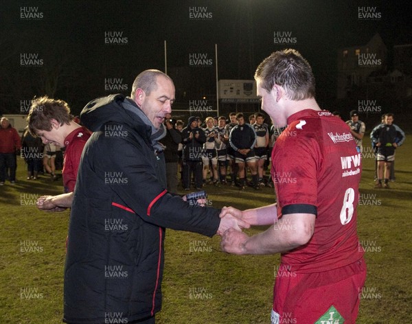 200213 - Scarlets v Cardiff Blues South - Age Grade Final -  Victorious Scarlets players collect their winners medals from Joe Lydon  