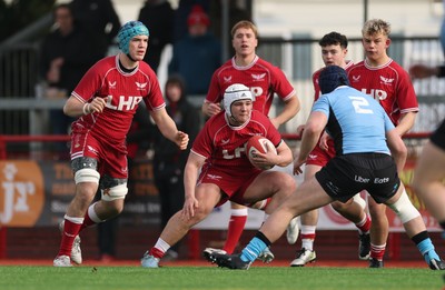 160225  Scarlets U18s v Cardiff U18s, WRU Regional Age Grade Semi Final - Jake Bowen of Scarlets charges forward